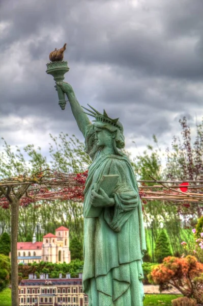 Statue Liberty Scene New York Cityscape River Side Which Location — Stock Photo, Image