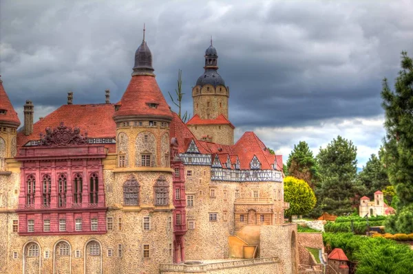 Castelo Ksiaz Polónia Silésia Arte Retro Fotografia Vintage Antena Antiga — Fotografia de Stock