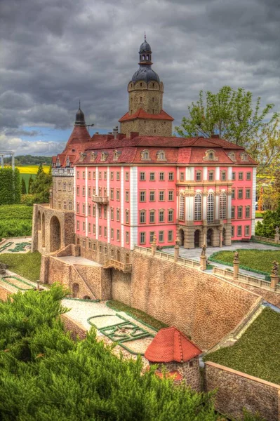 Ksiaz Schloss Polen Schlesien Kunst Retro Fotografie Alten Luftbild Ansicht — Stockfoto