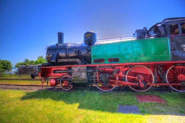 01Stoomlocomotief Rijdt Door Woestijn Kunst Illustratie Tekening Schets Antiek Retro — Stockfoto