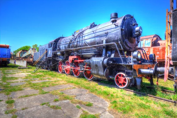 Locomotiva Vapor Atravessa Deserto Arte Ilustração Puxando Esboço Antiguidade Retro — Fotografia de Stock