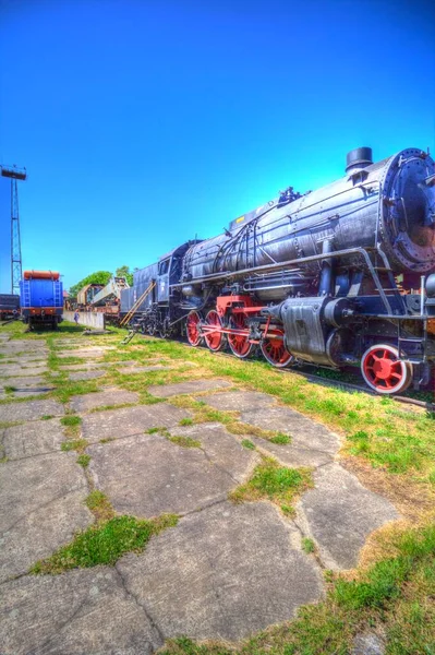 Locomotiva Vapor Atravessa Deserto Arte Ilustração Puxando Esboço Antiguidade Retro — Fotografia de Stock