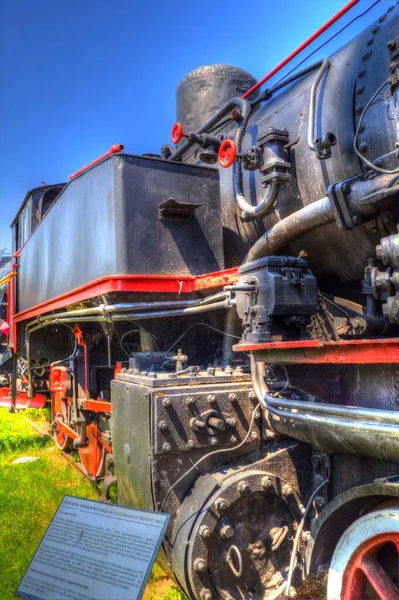 Detalhe Locomotiva Vapor Com Manivelas Rodas Arte Ilustração Desenho Esboço — Fotografia de Stock