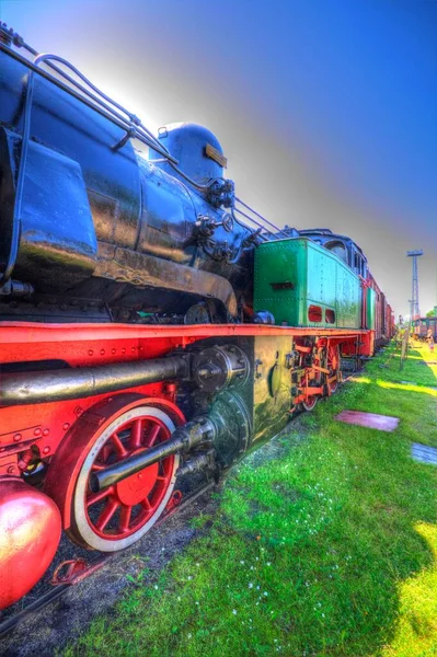 Stoomlocomotief Detail Met Krukken Wielen Kunst Illustratie Tekening Schets Antiek — Stockfoto