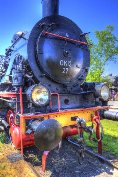 Stoomlocomotief Detail Met Krukken Wielen Kunst Illustratie Tekening Schets Antiek — Stockfoto