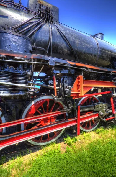 Locomotive Vapeur Avec Manivelles Roues Art Illustration Dessin Croquis Antique — Photo