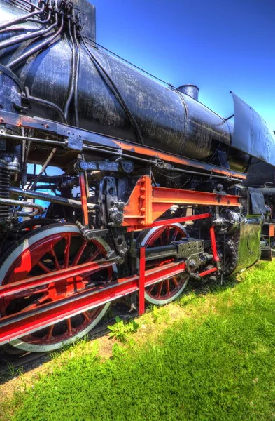 Detalhe Locomotiva Vapor Com Manivelas Rodas Arte Ilustração Desenho Esboço — Fotografia de Stock