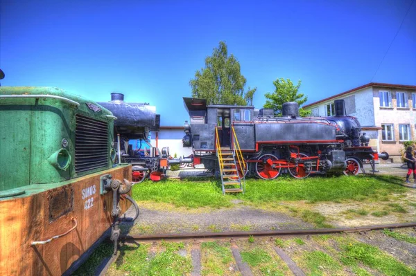 Velho Motor Ferroviário Bitola Estreita Arte Ilustração Puxando Esboço Antiguidade — Fotografia de Stock