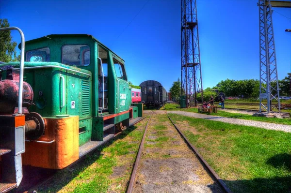 Velho Motor Ferroviário Bitola Estreita Arte Ilustração Puxando Esboço Antiguidade — Fotografia de Stock