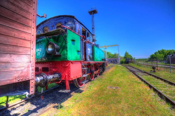 Antiguo Motor Ferroviario Vía Estrecha Arte Ilustración Dibujo Boceto Antiguo —  Fotos de Stock