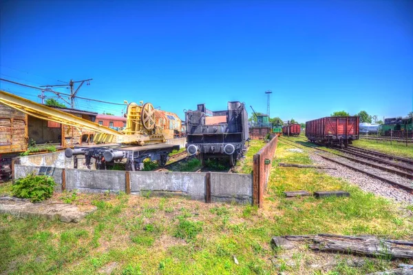 Grúa Ferroviaria Fotografía Oxidado Vagón Tren Arte Ilustración Dibujo Boceto — Foto de Stock