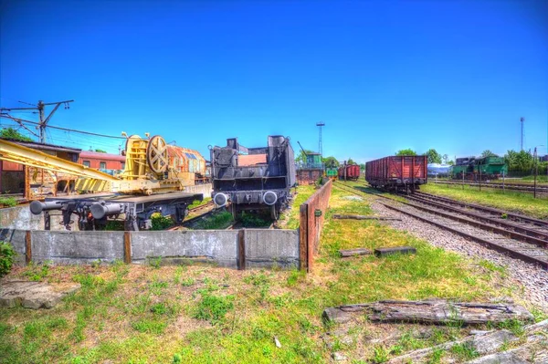 Grúa Ferroviaria Fotografía Oxidado Vagón Tren Arte Ilustración Dibujo Boceto — Foto de Stock