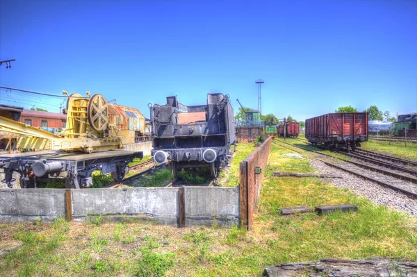 Spoorwegkraan Fotografie Roestig Wagen Trein Kunst Illustratie Tekening Schets Antiek — Stockfoto