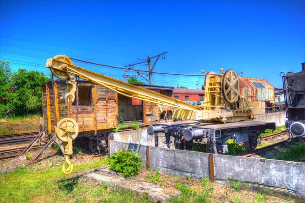 Eisenbahnkran Fotografie Rostig Wagen Zug Kunst Illustration Zeichnung Skizze Antik — Stockfoto