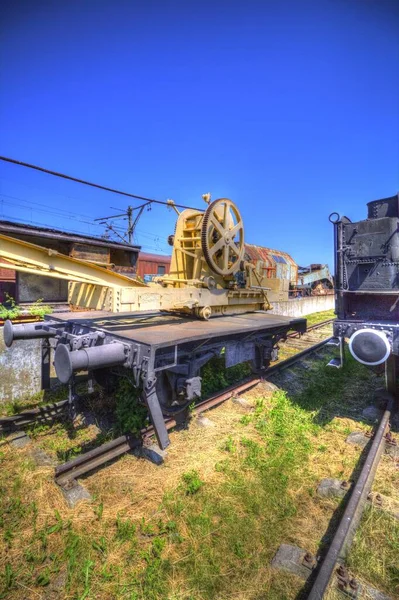 Grúa Ferroviaria Fotografía Oxidado Vagón Tren Arte Ilustración Dibujo Boceto —  Fotos de Stock