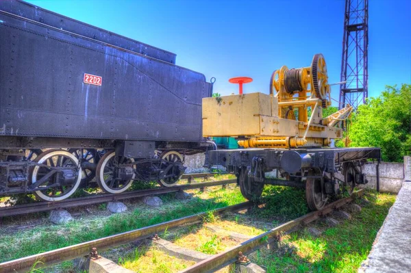 Carbón Vegetal Tren Locomotora Vapor Fotografía Oxidado Vagón Tren Arte — Foto de Stock