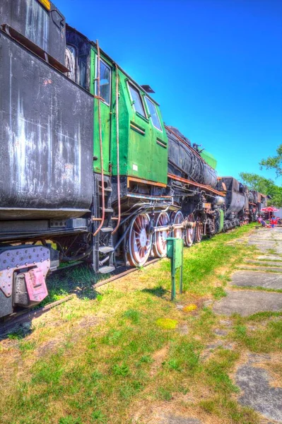 Dřevěné Uhlí Vlak Lokomotiva Pára Fotografie Rezavý Vůz Vlak Umění — Stock fotografie