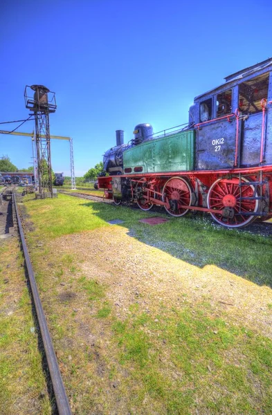 Pequeña Locomotora Vapor Fotografía Oxidado Vagón Tren Arte Ilustración Dibujo —  Fotos de Stock