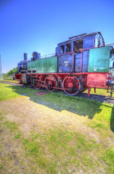 Pequeña Locomotora Vapor Fotografía Oxidado Vagón Tren Arte Ilustración Dibujo —  Fotos de Stock