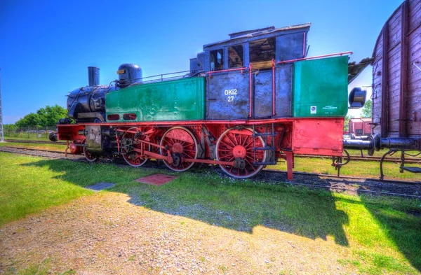 Pequeña Locomotora Vapor Fotografía Oxidado Vagón Tren Arte Ilustración Dibujo — Foto de Stock