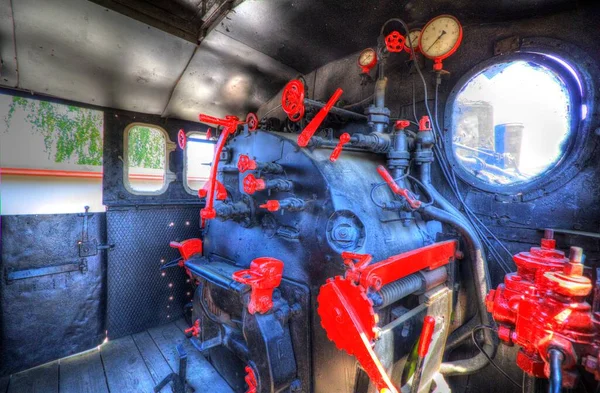 Μηχανοστάσιο Στο Τρένο Ατμού Φωτογραφία Σκουριασμένο Βαγόνι Τέχνη Εικονογράφηση Σχέδιο — Φωτογραφία Αρχείου