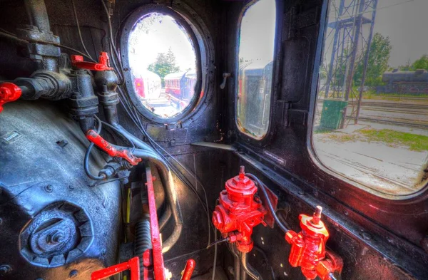 Sala Máquinas Trem Vapor Fotografia Enferrujado Vagão Arte Ilustração Puxando — Fotografia de Stock