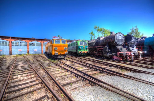 Diferentes Tipos Locomotoras Antiguas Tren Fotografía Oxidado Vagón Arte Ilustración —  Fotos de Stock