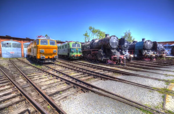 Diferentes Tipos Locomotoras Antiguas Tren Fotografía Oxidado Vagón Arte Ilustración —  Fotos de Stock