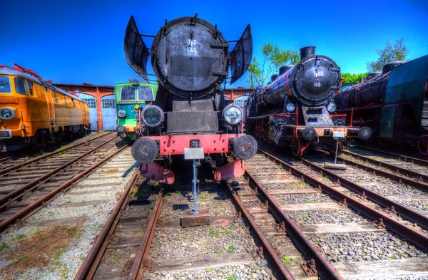 Diferentes Tipos Locomotoras Antiguas Tren Fotografía Oxidado Vagón Arte Ilustración —  Fotos de Stock