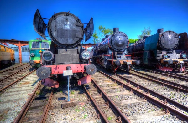 Tipo Diferente Locomotivas Velhas Trem Fotografia Enferrujado Vagão Arte Ilustração — Fotografia de Stock