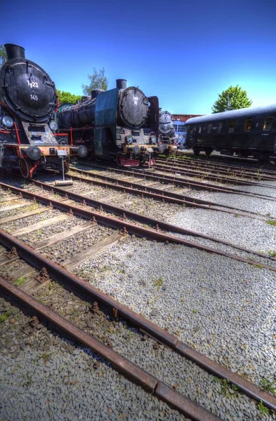 Diferentes Tipos Locomotoras Antiguas Tren Fotografía Oxidado Vagón Arte Ilustración —  Fotos de Stock