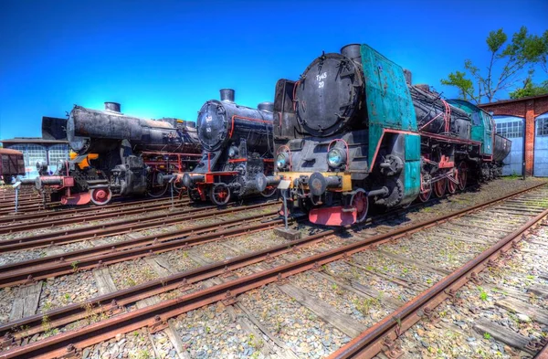 Tipo Diferente Locomotivas Velhas Trem Fotografia Enferrujado Vagão Arte Ilustração — Fotografia de Stock