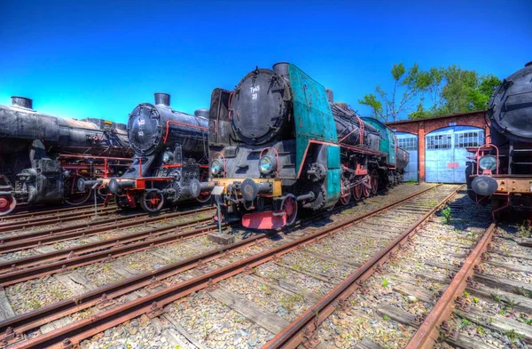 Diferentes Tipos Locomotoras Antiguas Tren Fotografía Oxidado Vagón Arte Ilustración — Foto de Stock