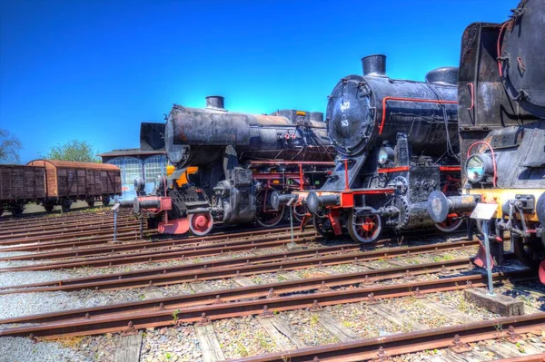 Různé Typy Starých Lokomotiv Vlak Fotografie Rezavý Vůz Umění Ilustrace — Stock fotografie
