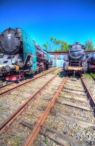 Διαφορετικός Τύπος Παλαιών Μηχανών Τρένο Φωτογραφία Σκουριασμένο Βαγόνι Τέχνη Εικονογράφηση — Φωτογραφία Αρχείου