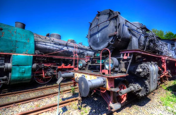 Diferentes Tipos Locomotoras Antiguas Tren Fotografía Oxidado Vagón Arte Ilustración —  Fotos de Stock