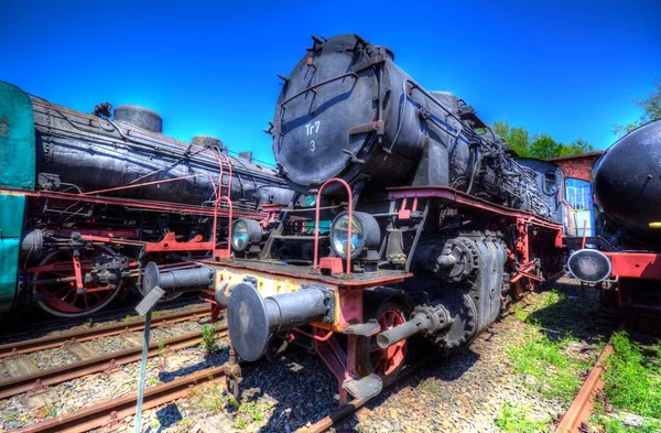 Diferentes Tipos Locomotoras Antiguas Tren Fotografía Oxidado Vagón Arte Ilustración —  Fotos de Stock