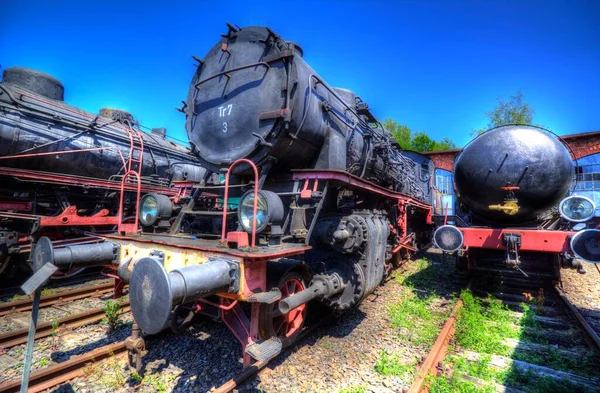 Diferentes Tipos Locomotoras Antiguas Tren Fotografía Oxidado Vagón Arte Ilustración —  Fotos de Stock