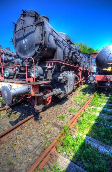 Diferentes Tipos Locomotoras Antiguas Tren Fotografía Oxidado Vagón Arte Ilustración — Foto de Stock