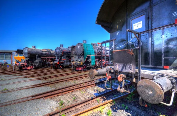 Diferentes Tipos Locomotoras Antiguas Tren Fotografía Oxidado Vagón Arte Ilustración —  Fotos de Stock