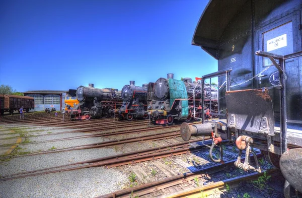 Diferentes Tipos Locomotoras Antiguas Tren Fotografía Oxidado Vagón Arte Ilustración — Foto de Stock