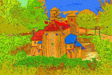 Hava kalesinden Klodzko Kilisesi. Sanat eserleri, antika eskizler.