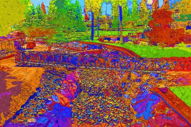 Klodzko demiryolu viyadük hava kalesi sanat illüstrasyonu antika eskiz eskizi