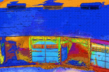 Tren garajı, Klodzko Polonya 'daki Roundhouse sanat illüstrasyonu antika eskiz.