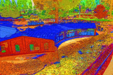 Tren garajı, Klodzko Polonya 'daki Roundhouse sanat illüstrasyonu antika eskiz.