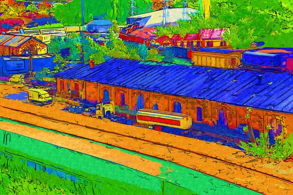 Oud Station Met Een Trein Een Locomotief Het Perron Wachten — Stockfoto