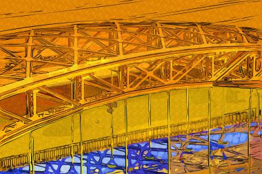 Wrocaw, zwierzyniecki köprüsü, Wrocaw nehri, Polonya, sanat illüstrasyonu antika eskiz