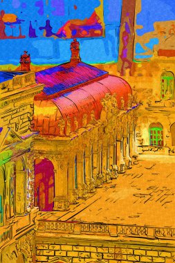 Zwinger Sarayı, sanat galerisi ve müzesi Dresden, Almanya 'da, sanat illüstrasyonu antika eskiz