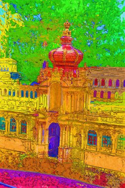 Zwinger Sarayı, sanat galerisi ve müzesi Dresden, Almanya 'da, sanat illüstrasyonu antika eskiz