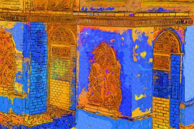 Arc de Triomphe du Carrousel, Atlıkarınca Meydanı 'nda bulunan bir zafer kemeridir. Paris 'in şehri. Paris 'in mimarisi ve simgeleri, sanat, çizim, retro, vintage, antika, skeç.